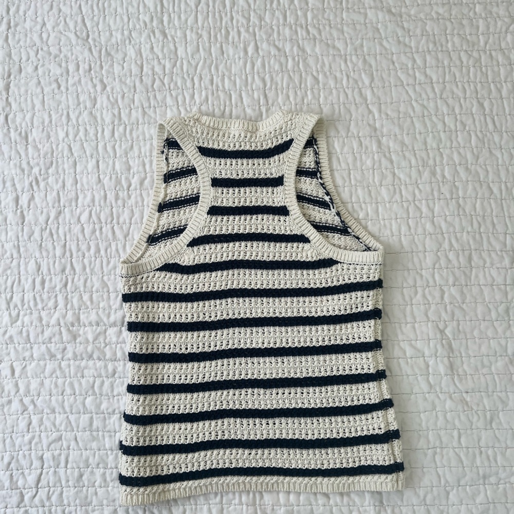 Madewell Cream and Navy Blue Striped Crocheted Top - Picture 5 of 5